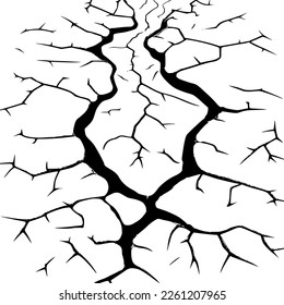 Split, crack and black hole in the wall or on the ground. Damage from natural disasters, earthquakes or drought. Catastrophe after the war.