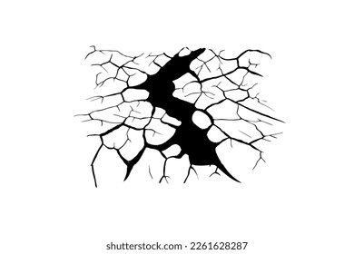 Split, crack and black hole in the wall or on the ground. Damage from natural disasters, earthquakes or drought. Catastrophe after the war.
