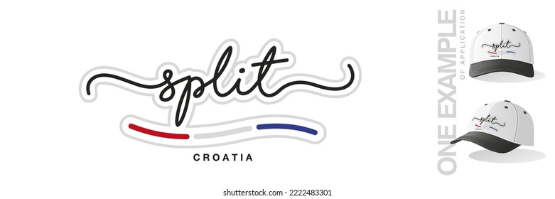 Split Croatia, abstract Croatia flag ribbon, new modern handwritten typography calligraphic logo icon with example of aplication