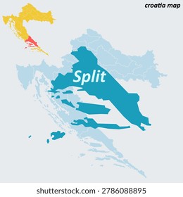 Split Croatia Map.Second Largest City, Diocletian's Palace and Adriatic Port Vector Outline.