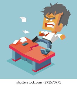 Split desk by anger. vector illustration
