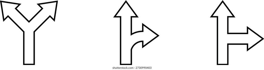 Iconos de flecha de dirección dividida para navegación, flujo de decisión y UI