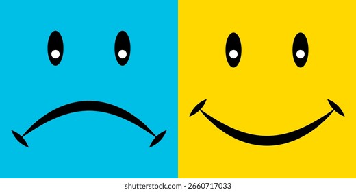 Cara dividida Emociones felices y tristes en contraste colorido