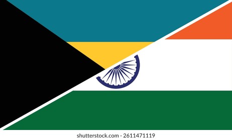 Split flag design combining the national flags of Bahamas and India