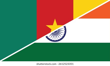 Split flag design combining the national flags of Cameroon and India