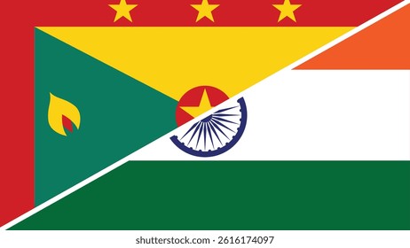 Split flag design combining the national flags of Grenada and India