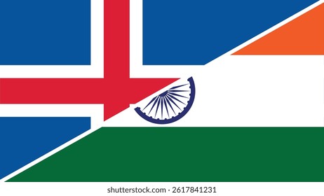 Split flag design combining the national flags of Iceland and India