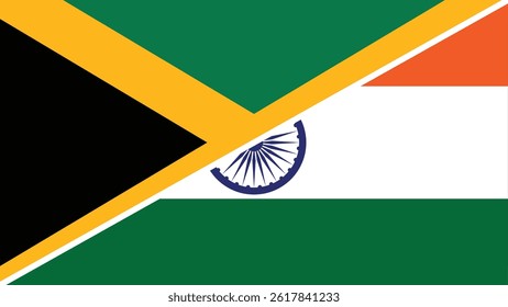 Split flag design combining the national flags of Jamaica and India