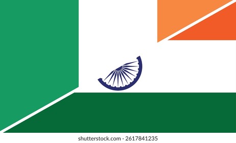 Split flag design combining the national flags of Ireland and India