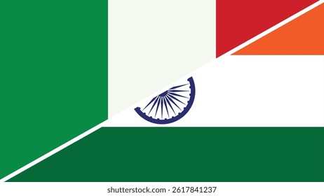 Split flag design combining the national flags of Italy and India