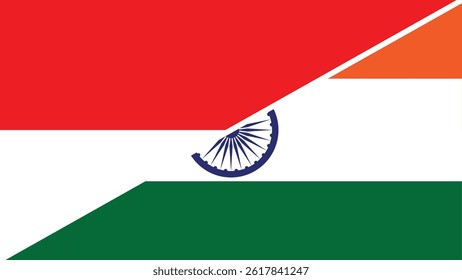 Split flag design combining the national flags of Indonesia and India