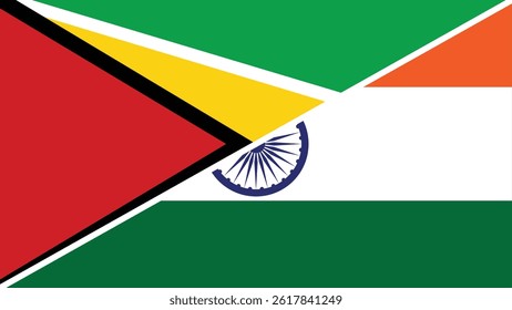Split flag design combining the national flags of Guyana and India