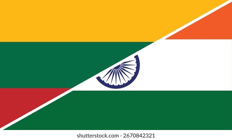 Split Fahne Design, die die nationalen Flaggen von Litauen und Indien kombiniert