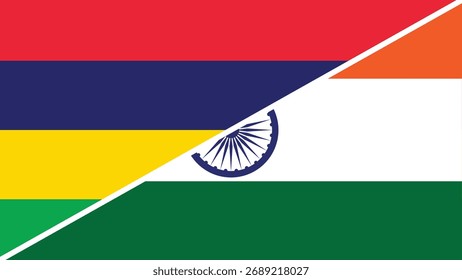 Split flag design combining the national flags of Mauritius and India