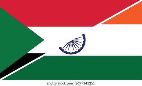 Design de bandeira dividida combinando as bandeiras nacionais do Sudão e da Índia