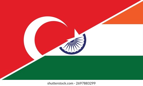 Design de bandeira dividida combinando as bandeiras nacionais da Turquia e da Índia