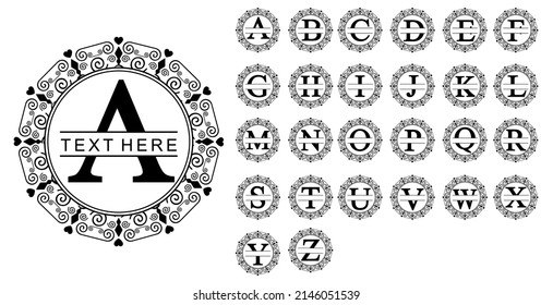 monograma de tipo de letra dividido con mandala A-Z