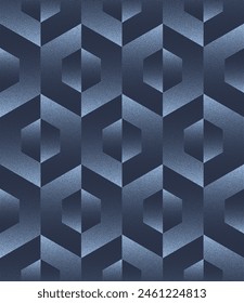 Split Hexagons Classy Seamless Pattern Trend Vector Blue Abstract Background. Half Tone Art Illustration for Fashionable Chic Textile Print. Repetitive Graphic Geometric Abstraction Stylish Wallpaper