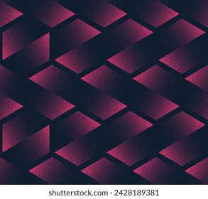 Split Hexagons Geometric Seamless Pattern Trend Vector Purple Abstract Background. Half Tone Art Illustration for Modern Textile. Endless Graphic Repetitive Abstraction Wallpaper Dot Work Texture