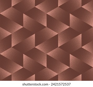 Split Hexagons Grid Seamless Pattern Trend Vector Brown Abstract Background. 1950s 1960s 1970s Retro Style Half Tone Art Illustration for Textile. Endless Graphic Abstraction Wallpaper Dotwork Texture