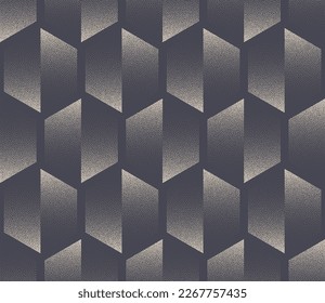 Split Hexagons Seamless Pattern Vector Dot Work Old Fashioned Abstract Background. Elegant Artdeco Retro Style Repetitive Fashionable Textile Print. Half Tone Art Continuous Graphic Wallpaper