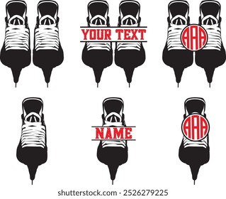 Split Hockey Ice Skates Monogram, Hockey Ice Skates, Ice Hockey, Winter Sports Cut Files