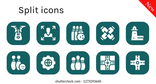  split icon set. 10 filled split icons. Simple modern icons about  - Zipper, Decision making, Bowling, United, Split point, Options, Bowling pins, Crossroad