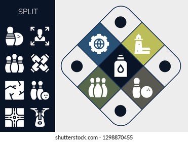  split icon set. 13 filled split icons. Simple modern icons about  - Conditioner, Crossroad, Zipper, Crack, Bowling, Bowling pins, United, Decision making, Split point, Options
