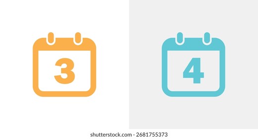 A split image featuring two distinct calendar icons. The left icon is orange with the number 3, and the right is teal with the number 4.