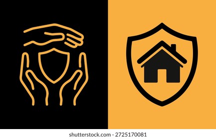 Una Imagen dividida que muestra íconos para la protección del hogar y el seguro de propiedad