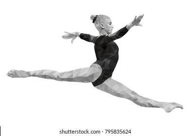 split jump girl gymnast in artistic gymnastics. low poly