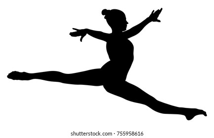 Split jump girl gymnast in competition gymnastics black silhouette