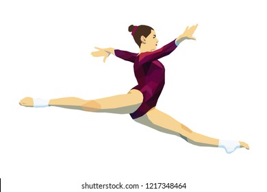 split jump woman gymnast in artistic gymnastics. polygonal illustration