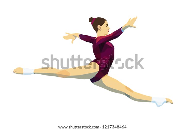 体操競技で 女性体操選手をスプリット 多角形イラスト のベクター画像素材 ロイヤリティフリー