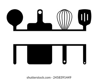Split kitchen utensils silhouette vector art