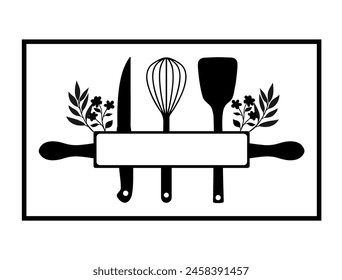 Split kitchen utensils silhouette vector art