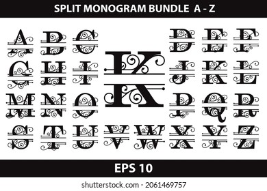 Split Letter Monogram, Alphabet Frame Font. Laser cut template. Initial letters of the monogram. svg