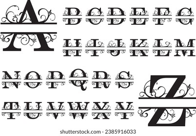 Split Letter Monogram, Alphabet Split Monogram, Laser Cut Files, Split Monogram, Alphabet Font Frame svg