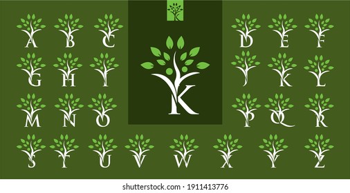 Split Letters With Logo Tree Leave On Top. Letter Logo With Tree Leave HUMAN