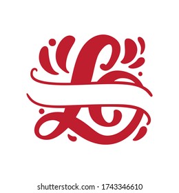 Split letters name Vector Hand Drawn calligraphic floral monogram or logo. Uppercase Hand Lettering Letter L with swirls and curl. Wedding Floral Design.