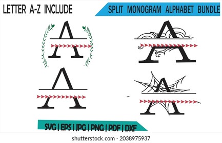 Split Monogram Alphabet Bundle--4 Letter Desing SVG