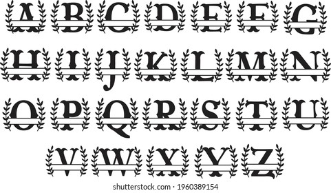 Split Monogram Alphabet with Laurel 26 Split Letters