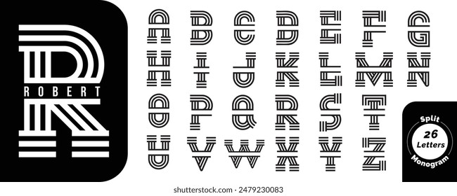 Split Monogram Alphabet, Split Letter Monogram, Alphabet Frame Font, Cut File for Cricut, letters A-Z alphabet.
These designs are vector files that can be easily recolored and resized.