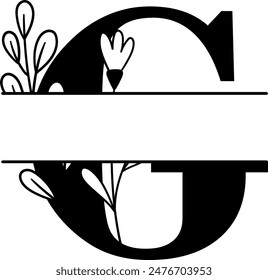 Split monogram letter G vector. Alphabet floral initial logo G