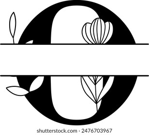 Split monogram letter O vector. Alphabet floral initial logo O