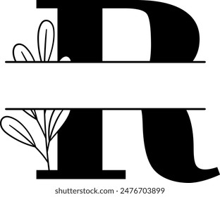 Split monogram letter R vector. Alphabet floral initial logo R