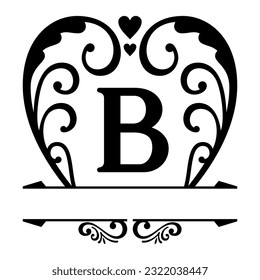 Split monogram letters B with vintage ornament , Elegant logo design elements. Business signs, logos, identity, spa, wedding, hotels, badges