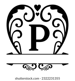 Split monogram letters P with vintage ornament , Elegant logo design elements. Business signs, logos, identity, spa, wedding, hotels, badges
