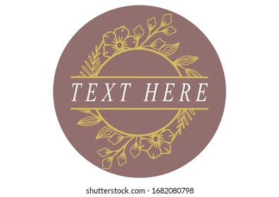 Split monogram text, gold wreath split text with a dark circle background
