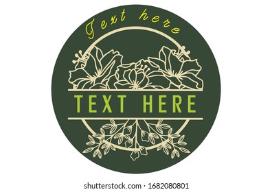 Split monogram text, white wreath split text with dark green circle background